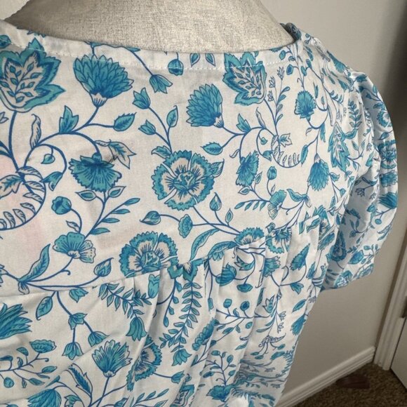 Draper James Women's S V-Neck Puff Sleeve Blouse Top Blue Floral NWT 9264 - Picture 6 of 15